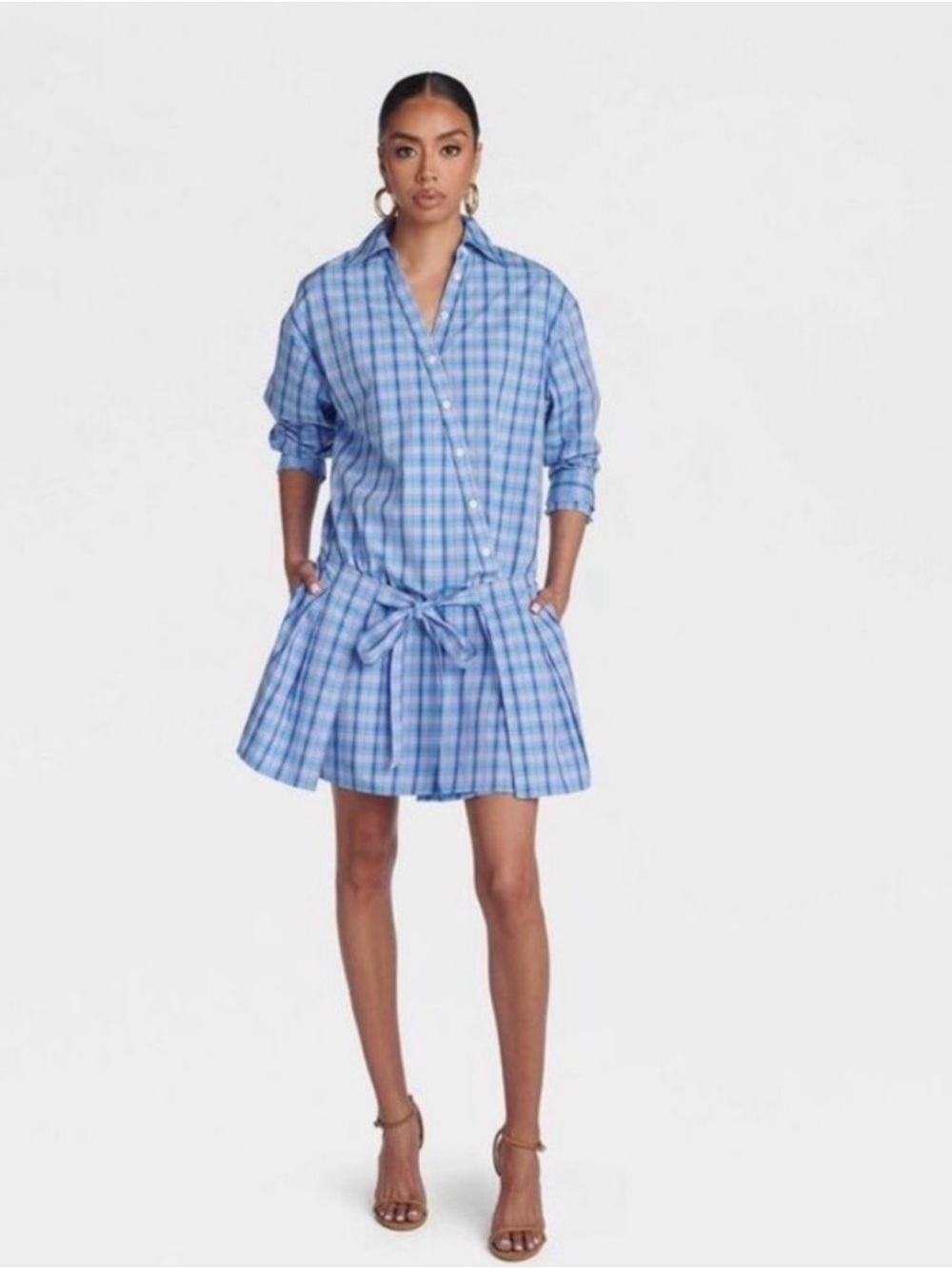 KBB : KAHLANA : Plaid Shirt Dress with Tie Waist